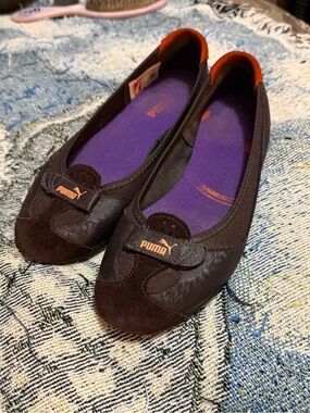 Puma Brown Flats with Orange Trim and Purple Insole